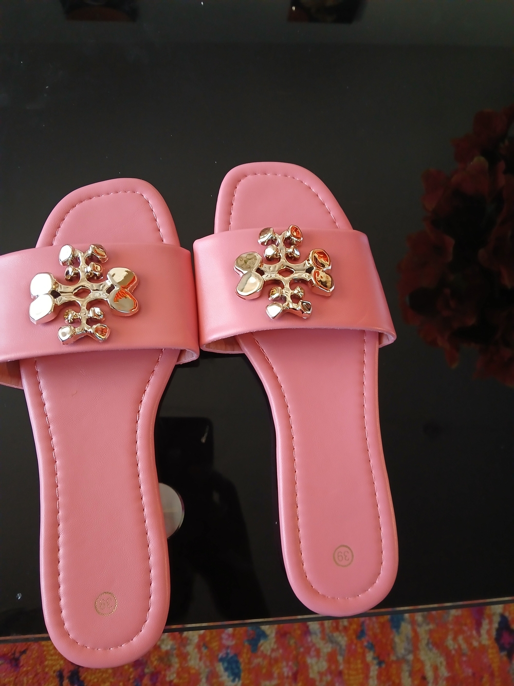 & Other Stories Pink Slide Sandals with Gold Accent